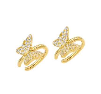 18K Gold Plattierte Schmetterlings Ohrringe mit Micron Pave Weiß CZ Trendy Frauen Schmuck