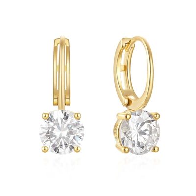 925 Sterling Silber Eingang 18K Gold Plattiert Solitaire Weiß Kubik Zirkon Huggies Ohrringe
