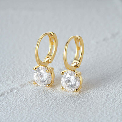 925 Sterling Silber Eingang 18K Gold Plattiert Solitaire Weiß Kubik Zirkon Huggies Ohrringe