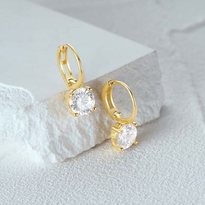 925 Sterling Silber Eingang 18K Gold Plattiert Solitaire Weiß Kubik Zirkon Huggies Ohrringe