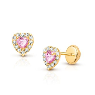 925er Sterlingsilber herzförmige rosa & weiße CZ-Ohrstecker mit Pavé-Fassung für feinen Kinderschmuck