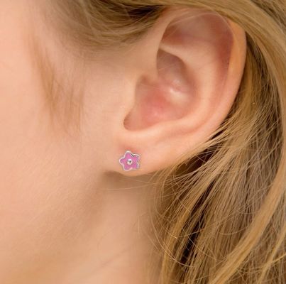 925er Sterlingsilber 6mm rosa Emaille Blumen Ohrstecker mit individuellem Logo und Drittanbieter-Gutachten für Kinder