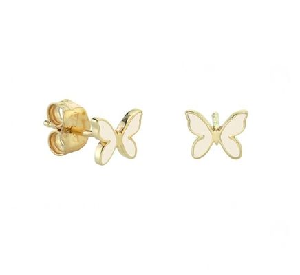 Kleine weiße Emaille Schmetterling 925 Sterling Silber Stud Ohrringe mit Expressversand