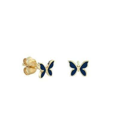Kleine weiße Emaille Schmetterling 925 Sterling Silber Stud Ohrringe mit Expressversand