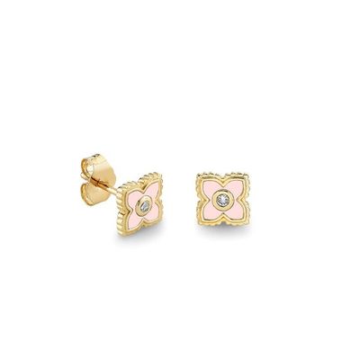 18K vergoldete Turkis-Emaille Mini-Stud-Blütenohrringe in 925 Sterling Silber