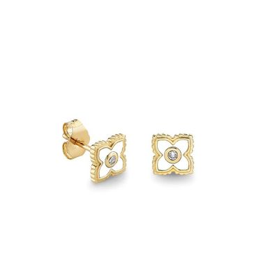 18K vergoldete Turkis-Emaille Mini-Stud-Blütenohrringe in 925 Sterling Silber