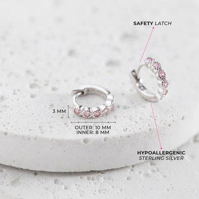 Schöne Schmuckstücke 925 Sterling Silber Rosa Blume Edelstein Mädchen Hoop Ohrringe