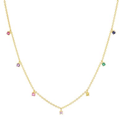 925 Silberne Kinderhalskette mit spielerischem Regenbogen Edelstein Zirkon zum Funkeln