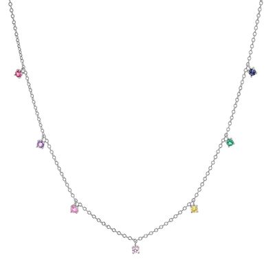 925 Silberne Kinderhalskette mit spielerischem Regenbogen Edelstein Zirkon zum Funkeln