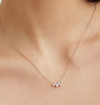 925 Silber 14K Plattierte Halskette 18" Marquise Topaz Anhänger Und Weiße CZ Diamanten