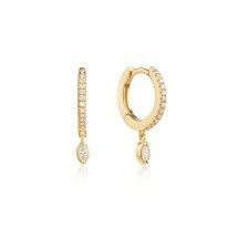 925er Sterling Silber Marquise Schliff Zirkon Tropfen Creolen für Verlobung Anlass mit 12mm Creolen Durchmesser und 2mm Dicke