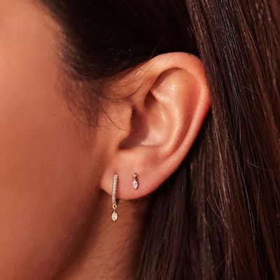 925er Sterling Silber Marquise Schliff Zirkon Tropfen Creolen für Verlobung Anlass mit 12mm Creolen Durchmesser und 2mm Dicke
