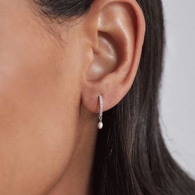 925er Sterling Silber Marquise Schliff Zirkon Tropfen Creolen für Verlobung Anlass mit 12mm Creolen Durchmesser und 2mm Dicke