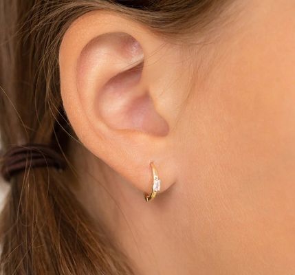 14K vergoldete 10mm Baguette-Schliff rosa kubische Zirkonia Kinder-Creolen mit 50PRS Mindestbestellmenge