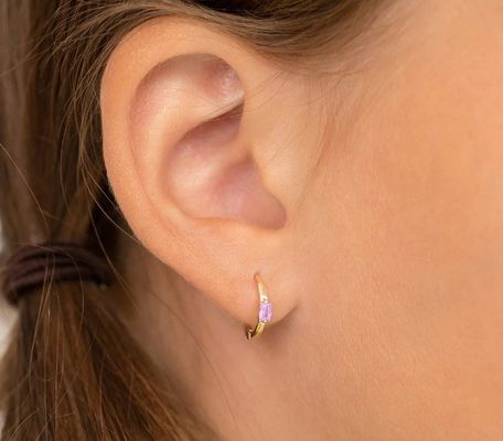 14K vergoldete 10mm Baguette-Schliff rosa kubische Zirkonia Kinder-Creolen mit 50PRS Mindestbestellmenge