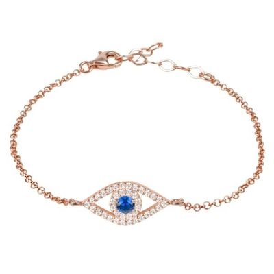 Roségold dünnsilberne Kettenarmband Weißblau CZ Auge 925 Sterling Silber