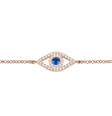 Roségold dünnsilberne Kettenarmband Weißblau CZ Auge 925 Sterling Silber
