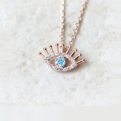 925 Sterling Silber Micro Pave Clear CZ und Turkis Böse Augen Anhänger Halskette Halskette
