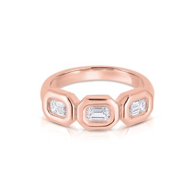 Handgefertigter Silber Triple Smaragd Ring mit AAA Zirkon Stein und 14K Gold Bezel Setting