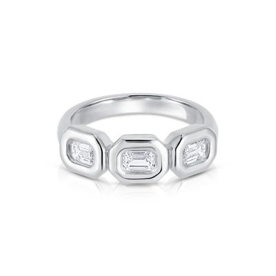 Handgefertigter Silber Triple Smaragd Ring mit AAA Zirkon Stein und 14K Gold Bezel Setting