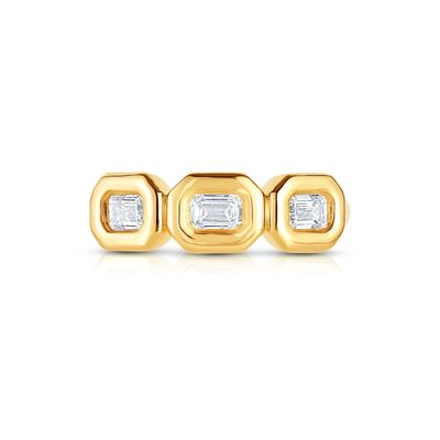 Handgefertigter Silber Triple Smaragd Ring mit AAA Zirkon Stein und 14K Gold Bezel Setting