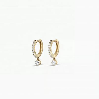 Trendige, 14K vergoldete Zirkon-Tropfen-Pavé-Creolen mit 9,5 mm Profildurchmesser und 12 mm Gesamtlänge