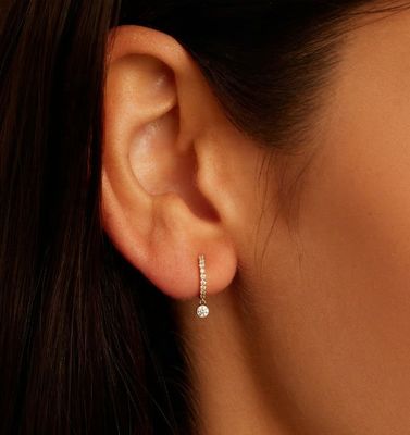 Trendige, 14K vergoldete Zirkon-Tropfen-Pavé-Creolen mit 9,5 mm Profildurchmesser und 12 mm Gesamtlänge
