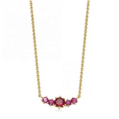 Goldplattierte 925 Sterling Silber Rubin Edelstein Halskette mit Kabelkette