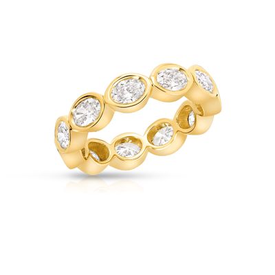 925 Sterling Silver 14K Gold Bezel Oval Eternity Ring for Women Engagement Occasion