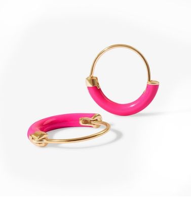 925 Sterling Silber Ohrringe 18mm Dia Hoops mit heißrosaemalen und 18K Goldbeschichtung