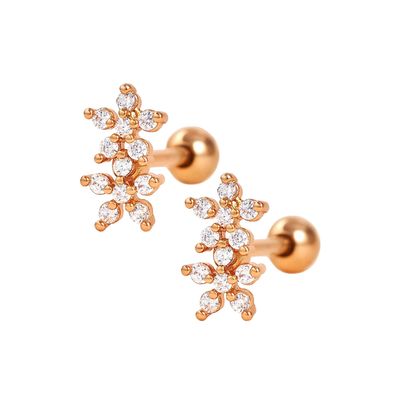 Klassische Art Doppelblumen Ball Rücken Flach Rücken 925 Sterling Silber Ohrringe für Mädchen
