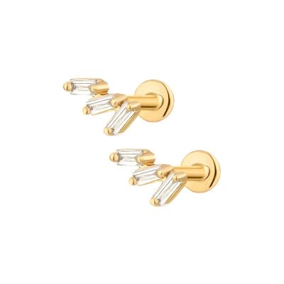 Dreifache weiße Kubikzirkon-Gewinde Flatback 925 Sterling Silber Ohrringe Expressversand