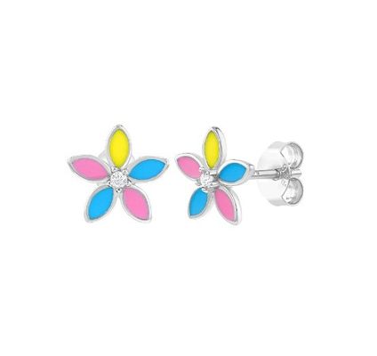 Gelbe Emaille Mehrfarbige Blütenstangen Ohrringe 925 Sterling Silber Blütenstangen
