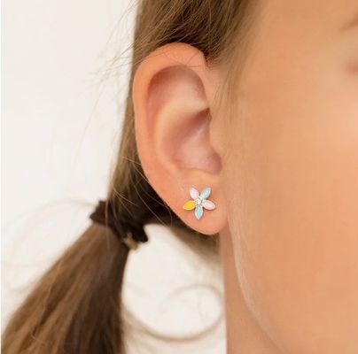 Gelbe Emaille Mehrfarbige Blütenstangen Ohrringe 925 Sterling Silber Blütenstangen