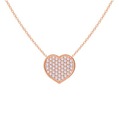 18" Kette Länge Runder Schnitt Diamant 925 Sterling Silber Herz Anhänger Halskette für Frauen