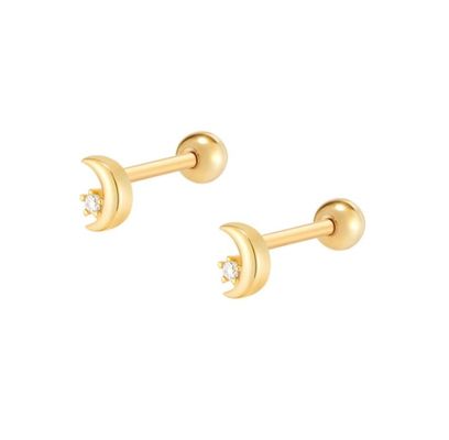 925 Sterling Silber Tiny CZ Moon Piercing Stud Ohrring mit Kugelschraubrückverschluss