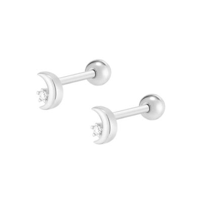 925 Sterling Silber Tiny CZ Moon Piercing Stud Ohrring mit Kugelschraubrückverschluss