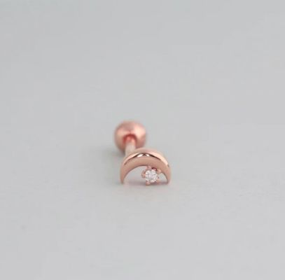 925 Sterling Silber Tiny CZ Moon Piercing Stud Ohrring mit Kugelschraubrückverschluss