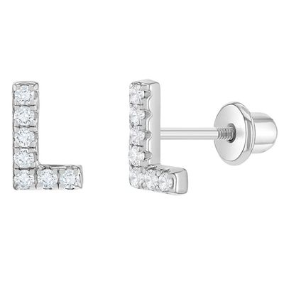 Weiße CZ-Brief-Stud-Ohrringe Micron Pave-Brief-Ohrringe