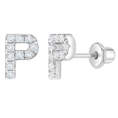 Weiße CZ-Brief-Stud-Ohrringe Micron Pave-Brief-Ohrringe