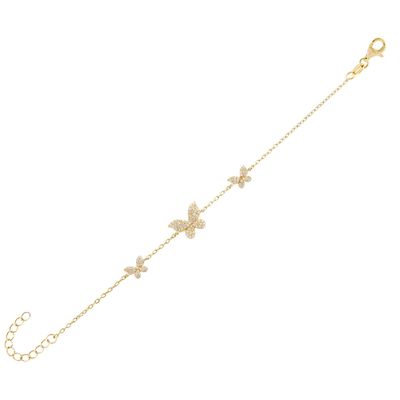14K Gold Triple Butterfly Kette Armband Klar CZ Silber Kette Armband 925