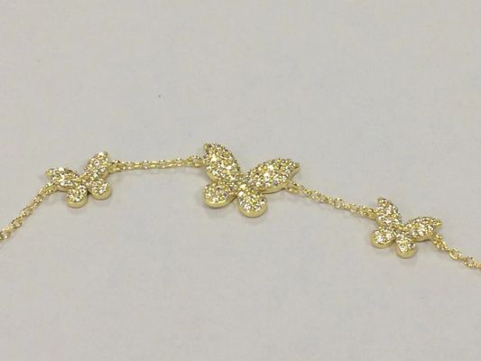 14K Gold Triple Butterfly Kette Armband Klar CZ Silber Kette Armband 925