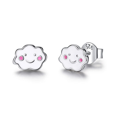 Rhodiumplattierte 925 Silberwolken Emaille Stud Ohrringe für Babys Kinder Kleines Mädchen