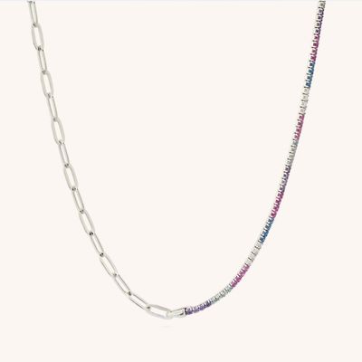 925er Sterlingsilber Rundschliff CZ Regenbogen Kragen Tennis Armband und Kettenhalskette