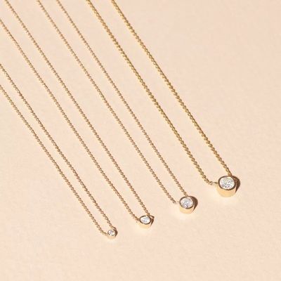 Einfache 925 Sterling Silber Solitaire Diamant CZ Halskette in 7mm/10mm/15mm Steingrößen