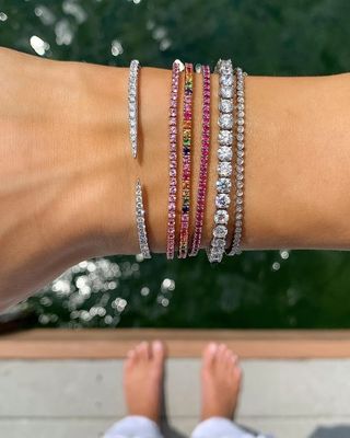 925 Sterling Silber Klassisches 2mm Rosafarbenes Pavé Zirkonia Tennisarmband für Mädchen