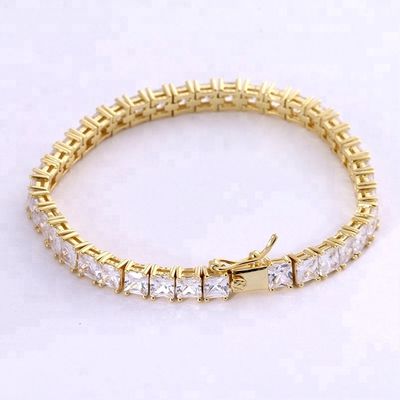 Unisex Handgefertigt 18K Gold Hip Hop Eiskartonschnitt Diamant CZ 925 Sterling Silber Stapel Tennis Armband