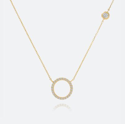 Goldplattiert S925 Silberkreis Anhänger CZ Halskette für Frauen 925 Sterling Silber