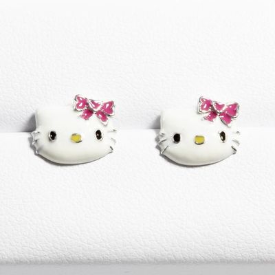 Farbenfrohe Hello Kitty-Ohrringe mit schwarzem Gold und Silberbeschichtung