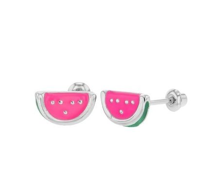 Silber rosa und grün schmelzend Wassermelone Kinder schrauben Ohrring für Geschenke Gelegenheit